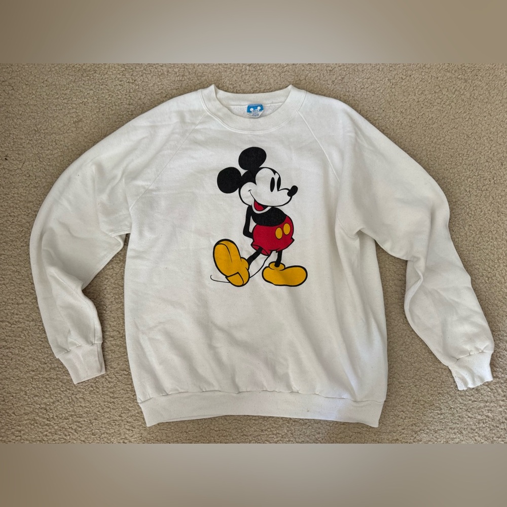 Vintage Disney White Crewneck Sweater with Mickey Mouse